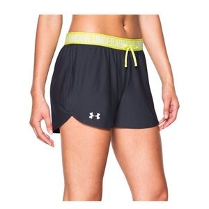 Grey and yellow under armour running shorts